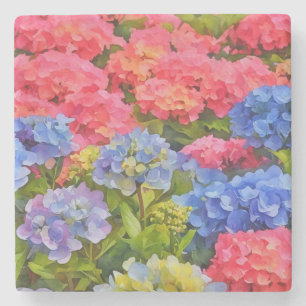 Colorful Hydrangea Garden Art Marble Stone Coaster