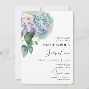 Colorful Hydrangea Spanish Wedding Invitation