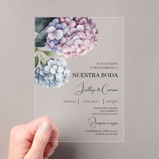 Colorful Hydrangea Spanish Wedding Invitation (Insitu (Handheld))