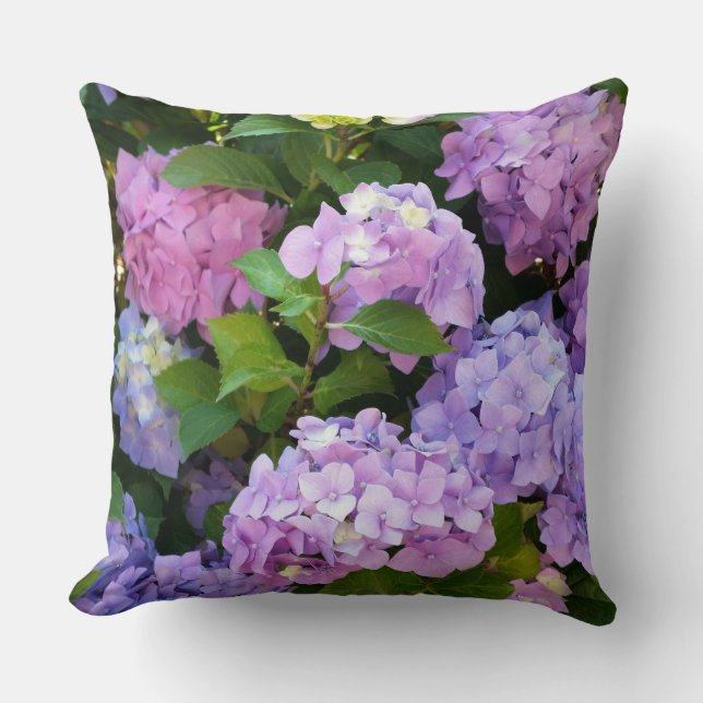 colorful hydrangea throw pillow (Front)