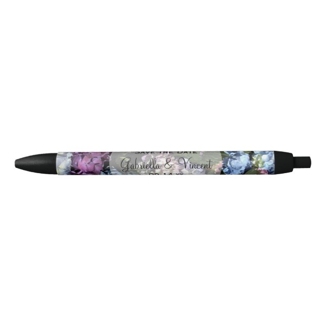 Colorful Hydrangea Wedding Save the Date Pen (Front)