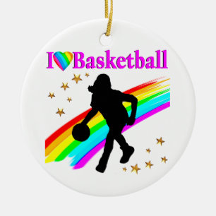 COLORFUL I LOVE BASKETBALL DESIGN CERAMIC ORNAMENT