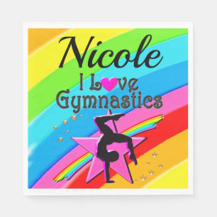 COLORFUL I LOVE GYMNASTICS PERSONALIZED DESIGN NAPKINS