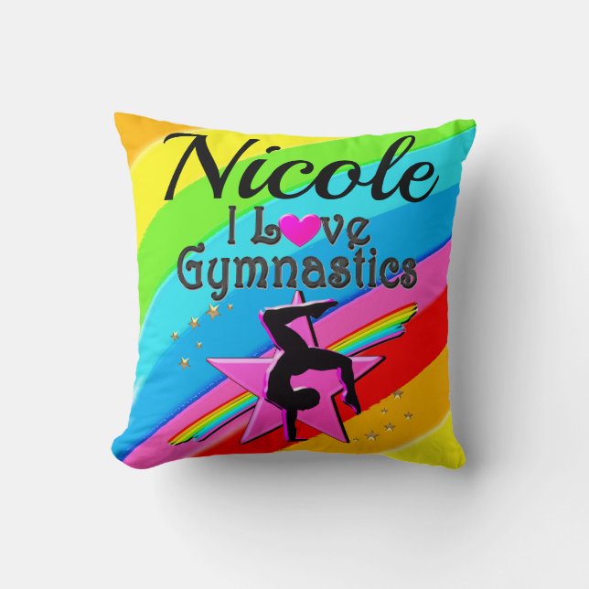 COLORFUL I LOVE GYMNASTICS PERSONALIZED DESIGN THROW PILLOW (Front)