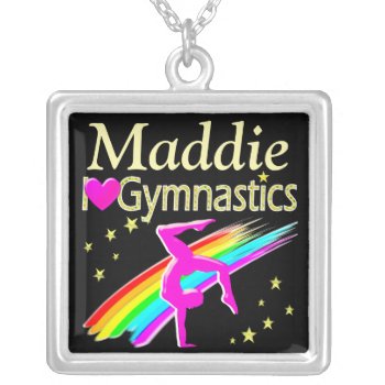 Colorful I Love Gymnastics Personalized Necklace by MySportsStar at Zazzle