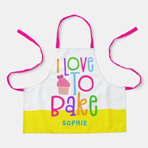 Colorful I Love To Bake Typographical Name Apron
