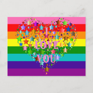 Colorful I Love You Heart LGBT Rainbow Flag Postcard