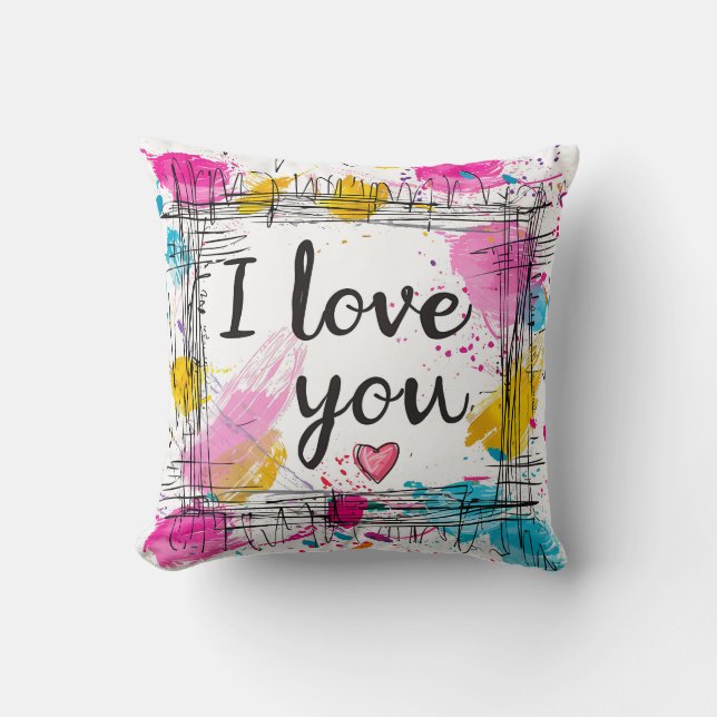 Colorful "I Love You" Throw Pillow (Front)