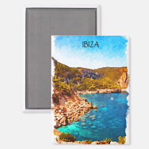 Colorful Ibiza Spain Watercolor Landscape Magnet