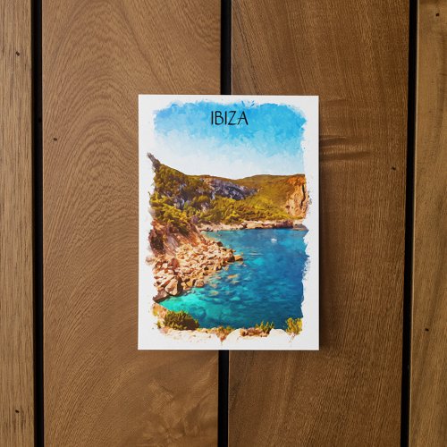 Colorful Ibiza Spain Watercolor Landscape Postcard