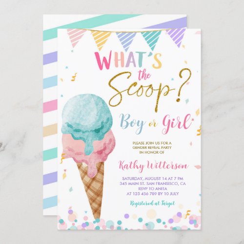 Colorful Ice Cream and Fund Gender Reveal Invitation