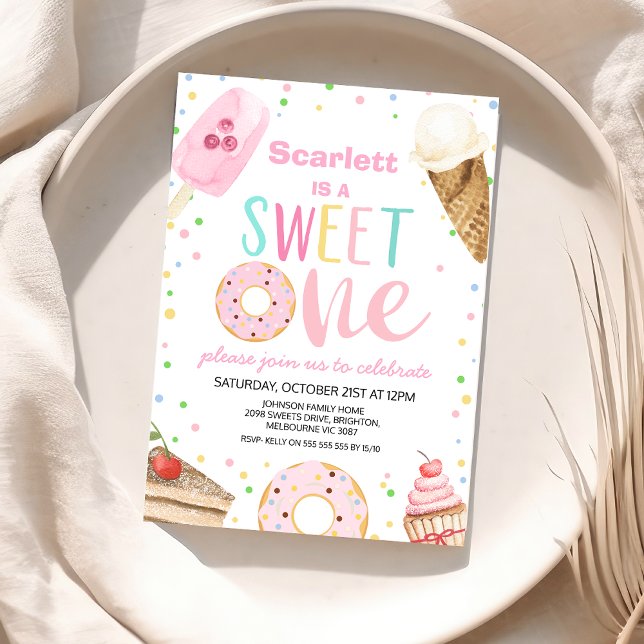 Colorful Ice Cream Cake Sweet One 1st Birthday Invitation (Girls Pink Sweet One 1st Birthday Invitation, Sweet One Themed First Birthday Invite, Cake Ice Cream)