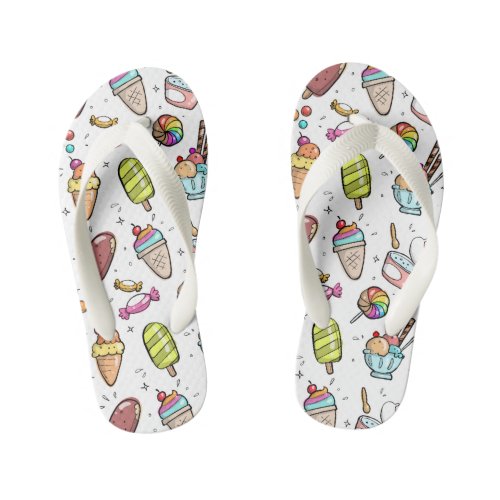 Colorful Ice Cream Candy and Lollies Pattern Kids Flip Flops