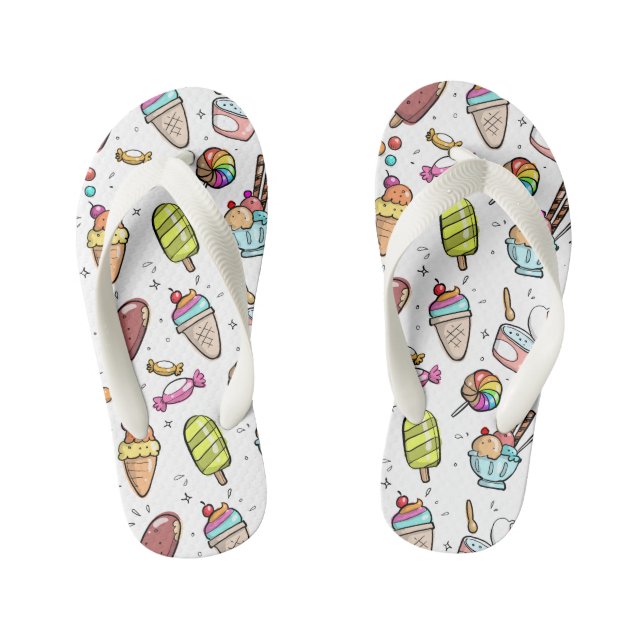 Colorful Ice Cream, Candy and Lollies Pattern Kid's Flip Flops (Footbed)