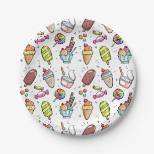 Colorful Ice Cream, Candy and Lollies Pattern Paper Plates