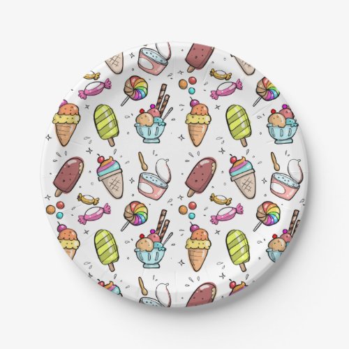 Colorful Ice Cream Candy and Lollies Pattern Paper Plates