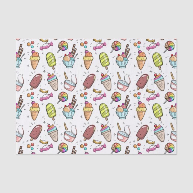 Colorful Ice Cream, Candy and Lollies Pattern Tissue Paper (Front)