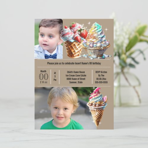 Colorful ice cream candy summer DIY photo kids Invitation
