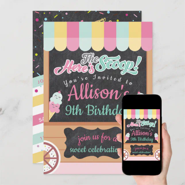 Colorful Ice Cream Cart Birthday Party Invitation Zazzle
