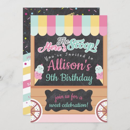 Colorful Ice Cream Cart Birthday Party Invitation