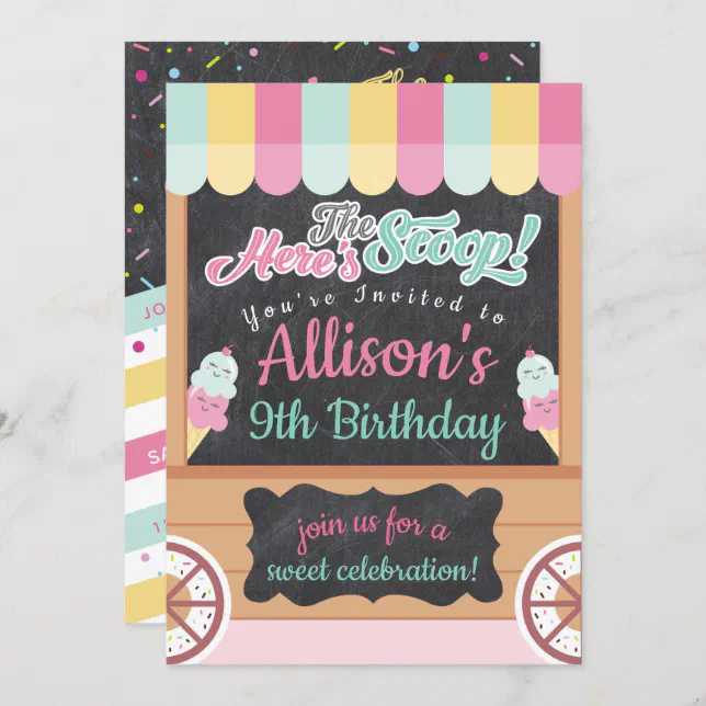Colorful Ice Cream Cart Birthday Party Invitation Zazzle