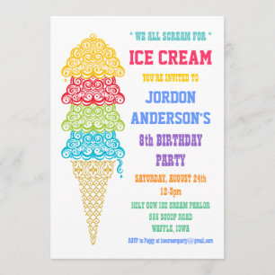Colorful Ice Cream Cone Party Invitation
