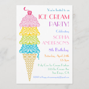 Colorful Ice Cream Cone Party Invitation
