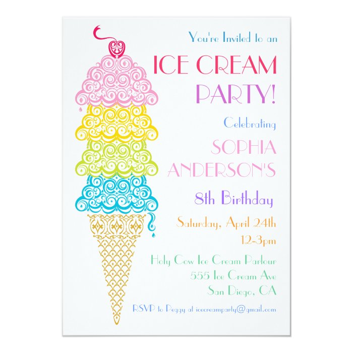 Colorful Ice Cream Cone Party Invitation Zazzle 