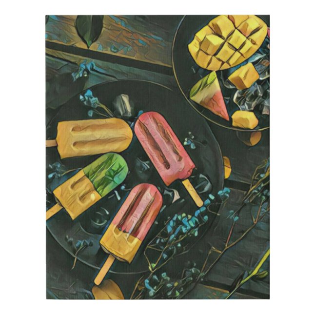 Colorful ice cream cone popsicle faux canvas print (Front)