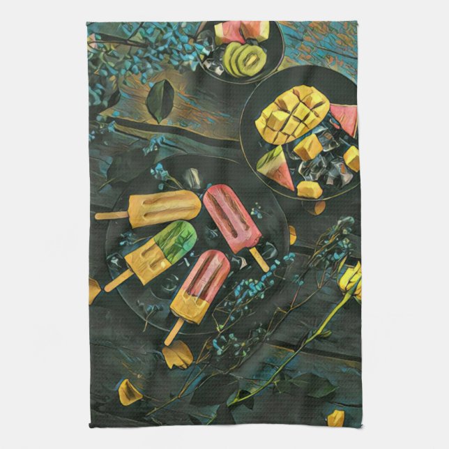 Colorful ice cream cone popsicle kitchen towel (Vertical)