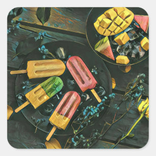 Colorful ice cream cone popsicle square sticker