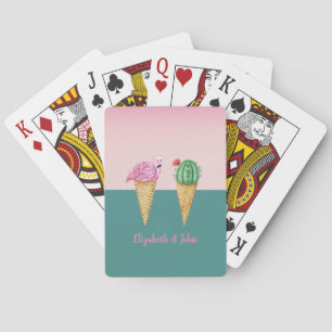 Colorful Ice Cream Cones Cactus Pink Flamingos Poker Cards