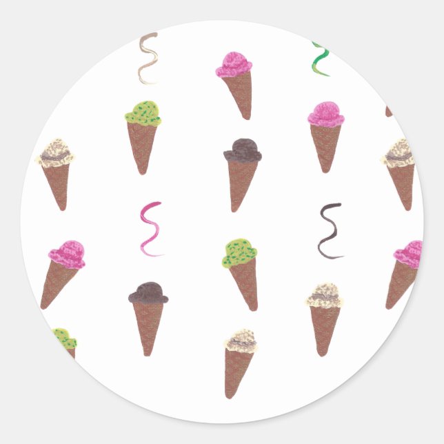 Colorful Ice Cream Cones Ribbons Birthday Stickers (Front)