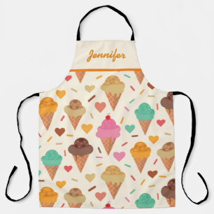 Colorful Ice Cream Cones with Hearts custom name  Apron