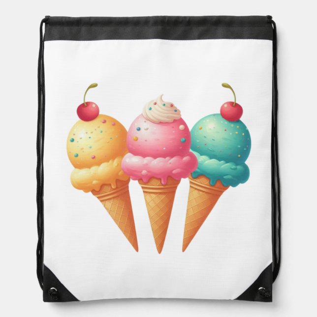 Colorful Ice cream Drawstring Bag (Front)