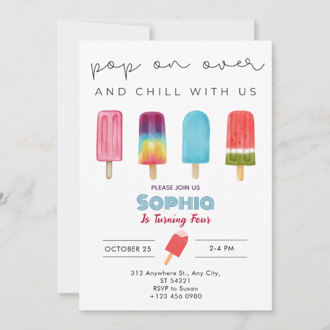 Colorful Ice Cream Four Birthday Party Invitation (Front)