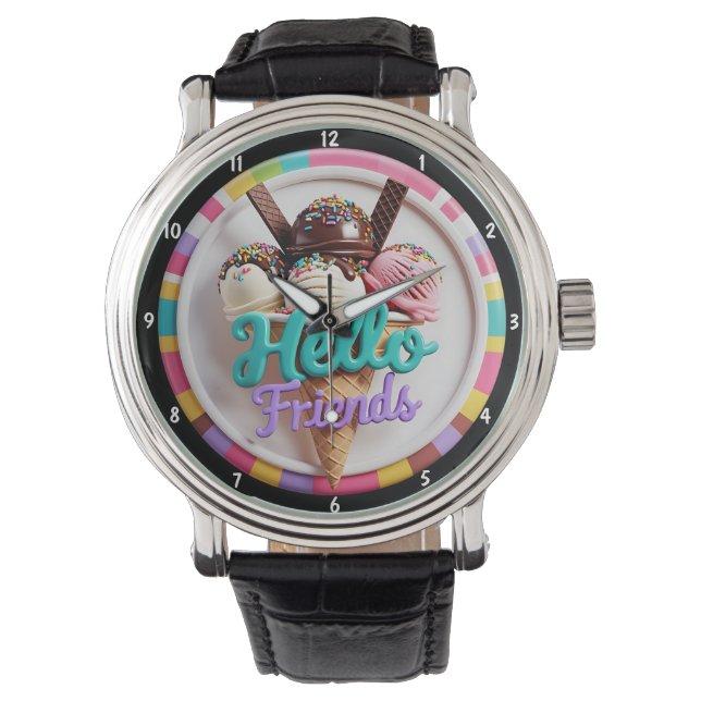 Colorful Ice Cream Fun Sprinkles Friendly Message Watch (Front)