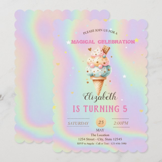 Colorful Ice cream Holographic Birthday Invitation (Front/Back)