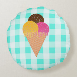 Colorful Ice Cream Illustration Round Pillow