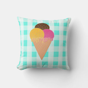 Colorful Ice Cream Illustration Throw Pillow
