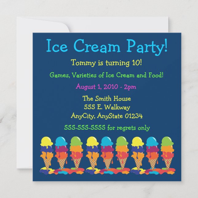 Colorful Ice Cream Party Invitation (Front)