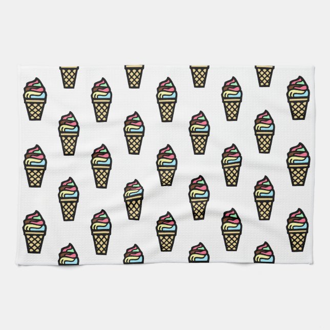 Colorful Ice Cream Pattern Kitchen Towel (Horizontal)