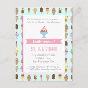 Colorful Ice cream pattern party invitations