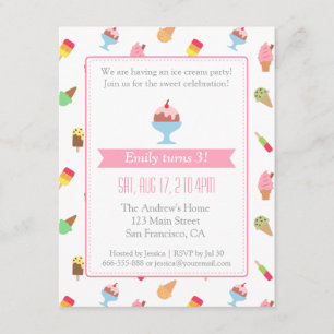 Colorful Ice cream pattern party invitations