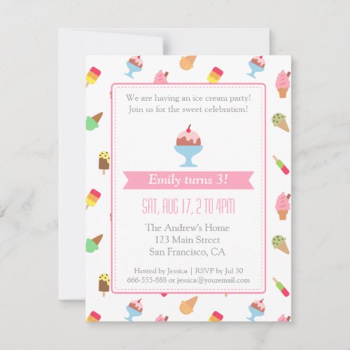 Colorful Ice cream pattern party invitations