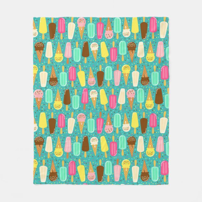 Colorful Ice Cream Pattern Summer  Fleece Blanket (Front)