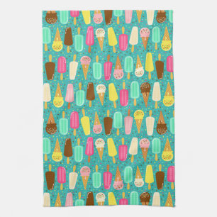 Colorful Ice Cream Pattern Summer Kitchen Towel