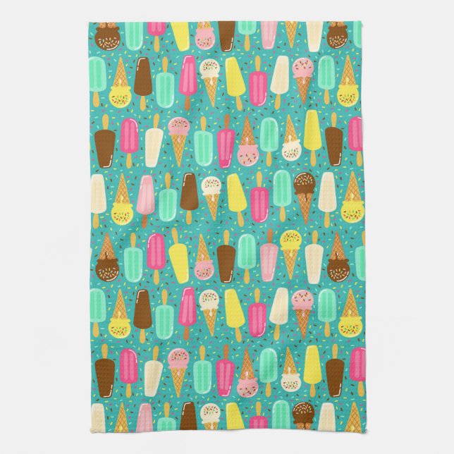 Colorful Ice Cream Pattern Summer  Kitchen Towel (Vertical)