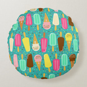 Colorful Ice Cream Pattern Summer Round Pillow
