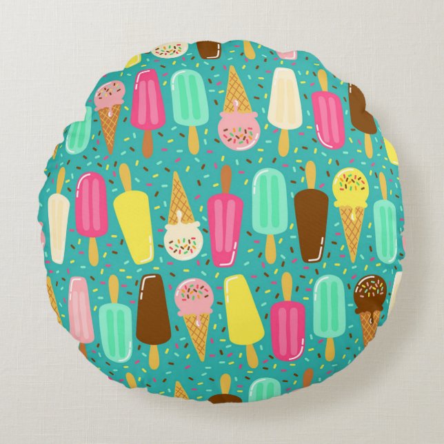 Colorful Ice Cream Pattern Summer  Round Pillow (Front)